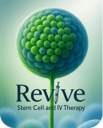 Green stem cell illustration with "Revive" text.